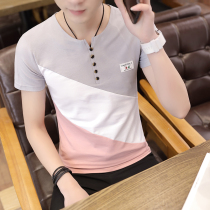 2022 Summer New Shirt Men's Short Sleeve T-shirt Patchwork Half Sleeve Pure Cotton Bottoming Shirt Handsome Korean Style T-shirt