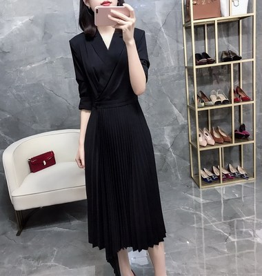 2020 autumn new plus size women's clothing fat mm Western style age-reducing pleated professional suit dress high waist long skirt
