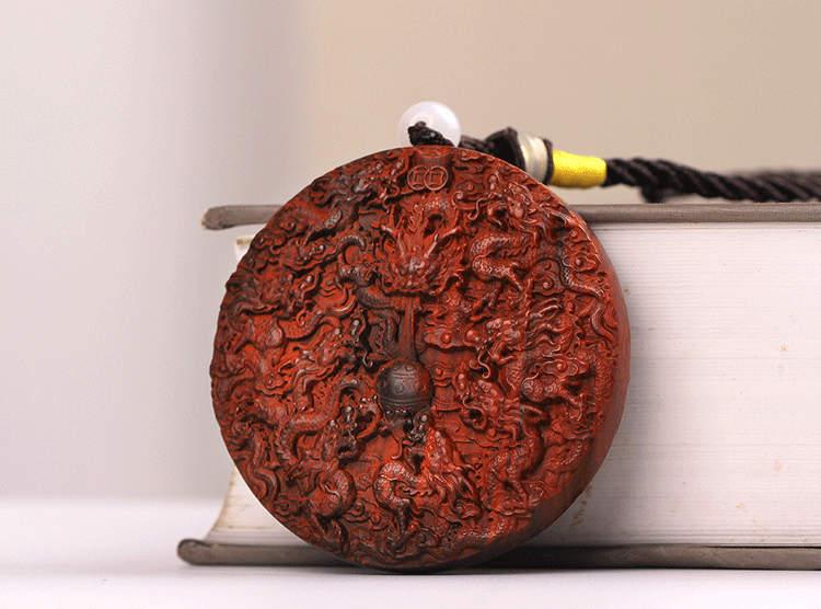 龙牌 印度小叶紫檀九龙赐福 吊坠牌子九龙戏珠生肖龙祥云雕刻牌子