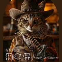 AI Painting Cat Cowboy Pet Photo Art Portrait Exclusive Creative Photography Customized Professional Movie Character