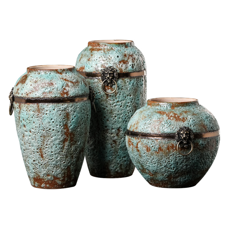 Chinese style restoring ancient ways of jingdezhen ceramics home sitting room coarse pottery three - piece wine accessories furnishing articles flower vase