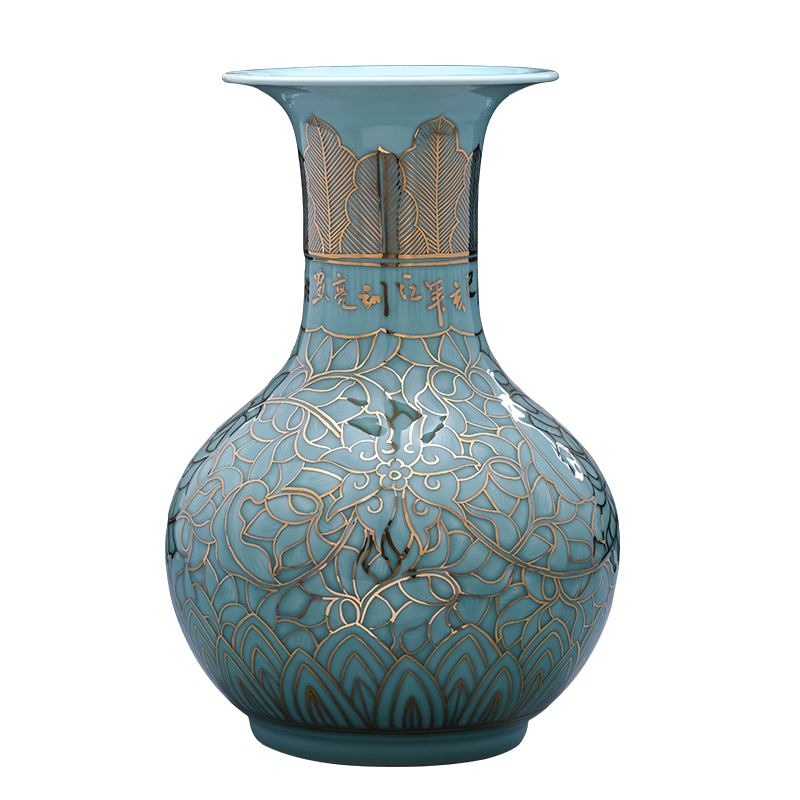 Jingdezhen ceramics vase high - grade hand - made paint shadow carving masters green sitting room adornment of Chinese style household furnishing articles