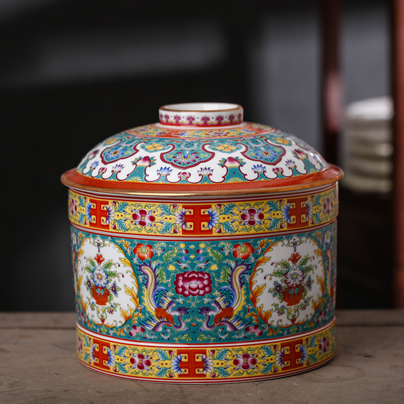 Jingdezhen enamel made pottery porcelain household pu 'er tea pot store tea king seal storage canners nine cakes