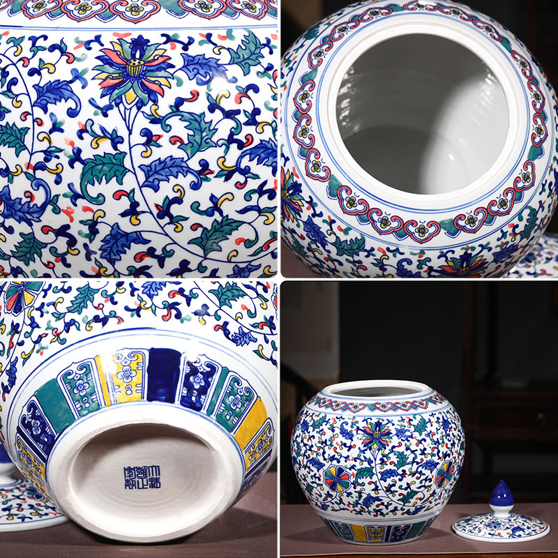 Jingdezhen ceramics archaize storage tank of blue and white porcelain tea pot of new Chinese style adornment furnishing articles large living room