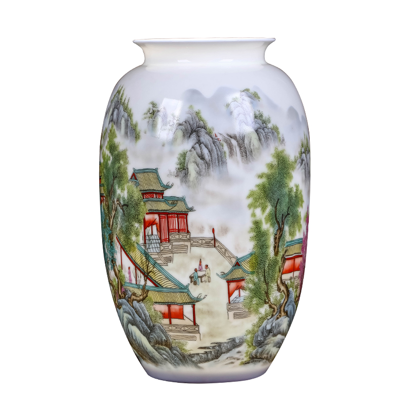 Jingdezhen ceramics pastel landscape floret bottle of sitting room furniture flower arranging, rich ancient frame wine accessories furnishing articles