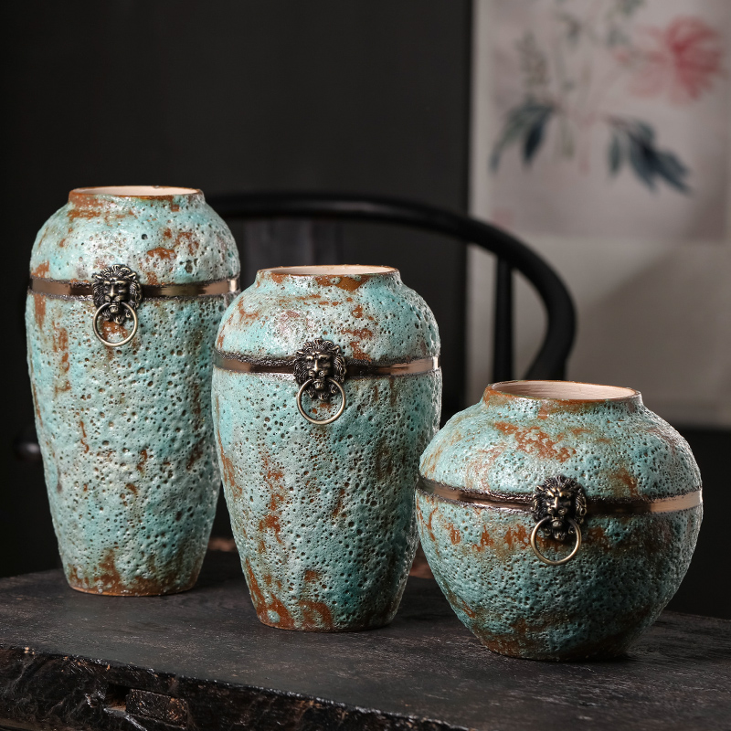 Chinese style restoring ancient ways of jingdezhen ceramics home sitting room coarse pottery three - piece wine accessories furnishing articles flower vase