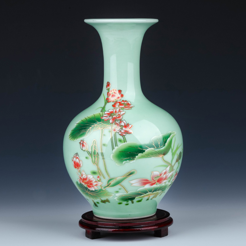 Jingdezhen ceramic powder enamel lotus flower bottle furnishing articles sitting room porch rich ancient frame of Chinese style household adornment arranging flowers
