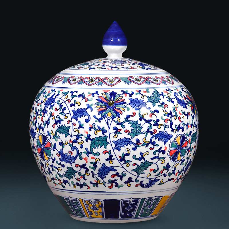 Jingdezhen ceramics archaize storage tank of blue and white porcelain tea pot of new Chinese style adornment furnishing articles large living room