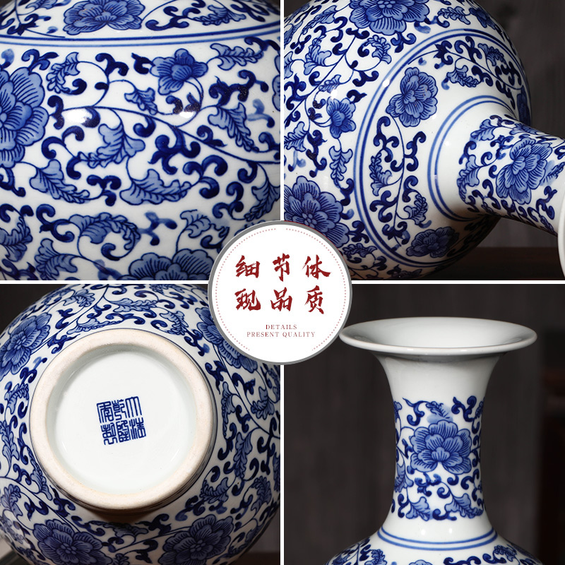 Antique blue and white porcelain of jingdezhen ceramics bound branch lotus bottle of flower arranging furnishing articles rich ancient frame of Chinese style household ornaments