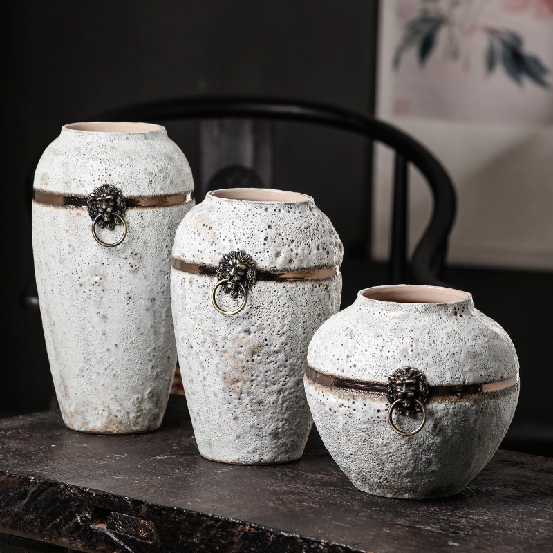 Jingdezhen ceramics creative home furnishing articles sitting room office decorations retro nostalgia coarse pottery dried flower vase