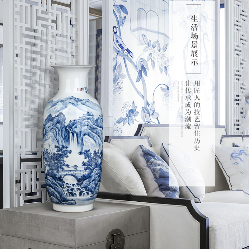 Jingdezhen famous scenery of blue and white porcelain vase hand - made ceramics furnishing articles sitting room flower arranging Chinese style household ornaments