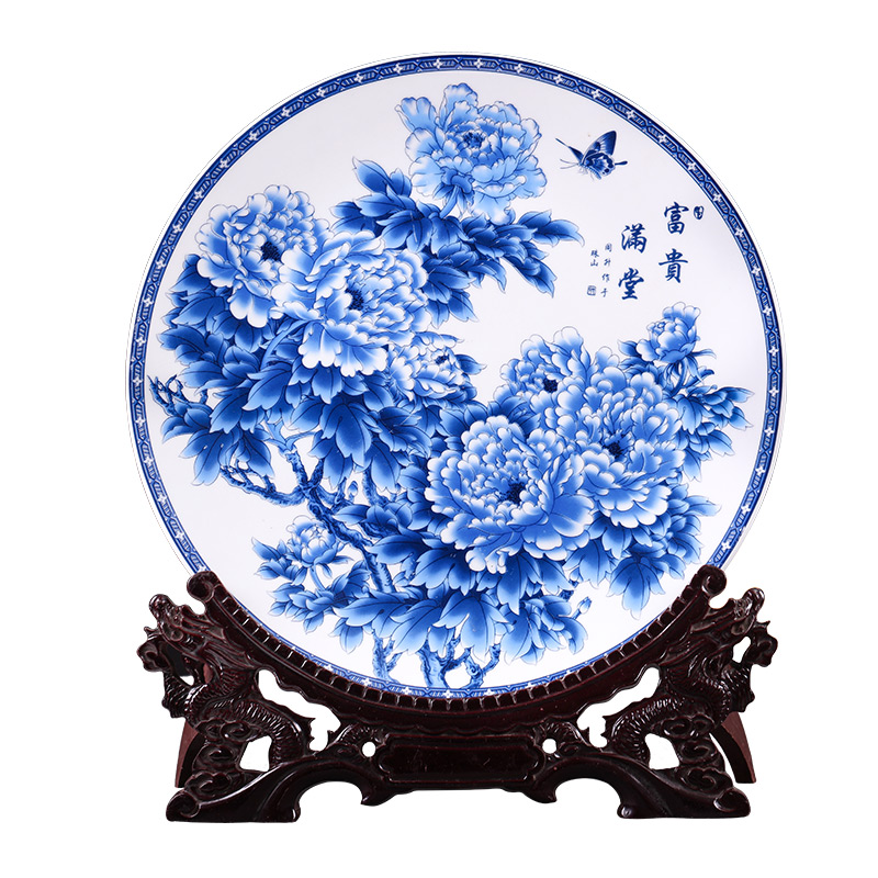 Hang dish of blue and white porcelain of jingdezhen ceramics decoration plate archaize sitting room ark of new Chinese style TV ark, furnishing articles