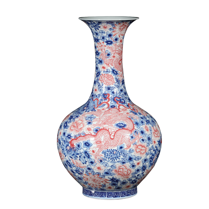 Jingdezhen ceramics imitation qianlong hand - made Chinese dragon pattern of blue and white porcelain vase flower arrangement sitting room place gift porcelain