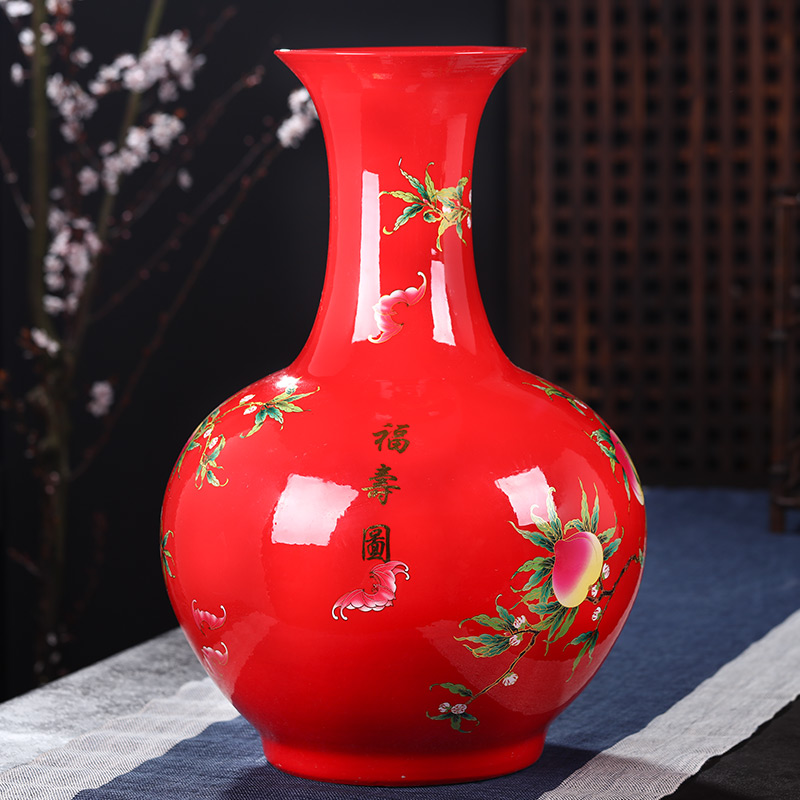 Jingdezhen ceramics red large vases, flower arrangement in modern Chinese style sitting room adornment is placed a housewarming gift