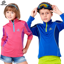 TECTOP spring and summer outdoor sunscreen quick-drying T-shirt men and women children children stand-up collar long-sleeved quick-drying clothes breathable