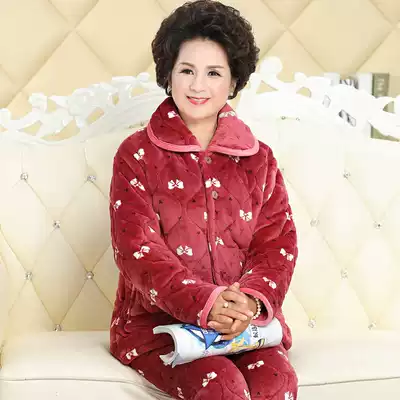 Winter thickened middle-aged and elderly cotton pajamas female autumn plus velvet winter middle-aged mother coral velvet home clothing set