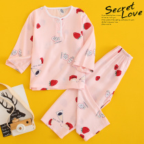 Summer thin nine-point sleeve cotton-padded childrens pajamas cotton silk boy boy girl clothes Girl child air conditioning clothes