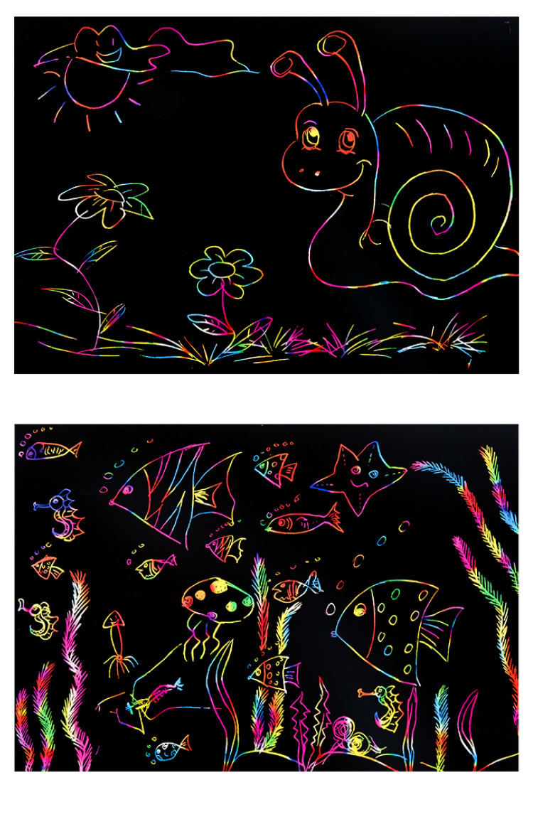 100张儿童炫彩刮画纸a4刮刮画8k刮蜡画16k学生手工彩沙画纸刮画本
