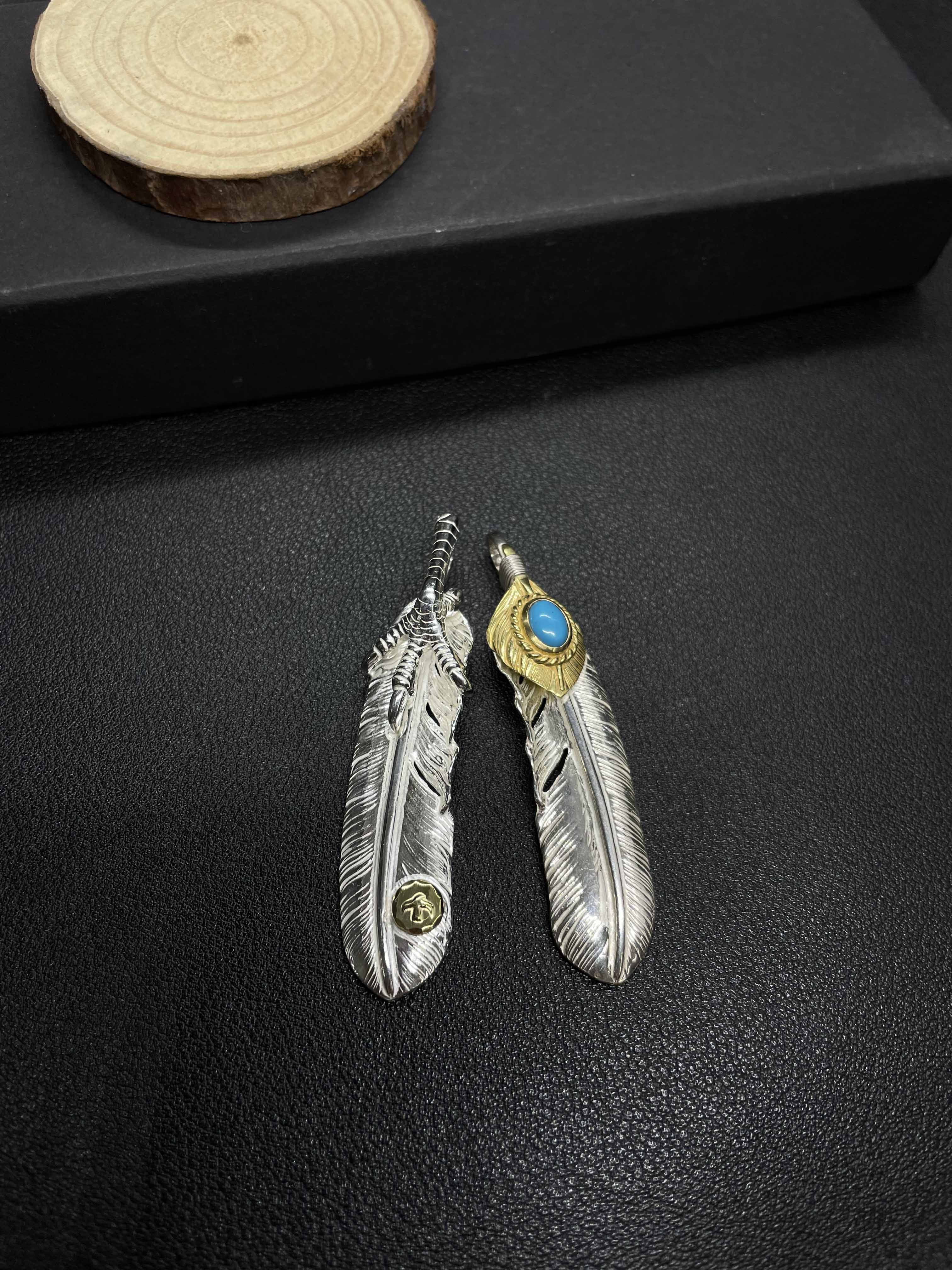 高橋吾郎GOROS風格先金羽毛吊墜銀925上金項鏈復古少女風飾品