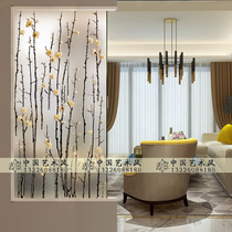 Art glass entrance aisle background wall Craft glass decoration decorative screen partition Tempered glass plum branch