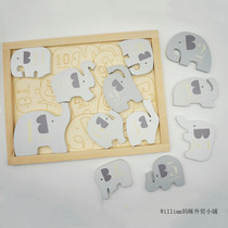 Nordic style gray elephant digital puzzle childrens toys wooden stacked music block kindergarten early education puzzle