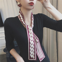 Silk scarf women long Joker winter chain small scarf thin narrow long tie bag ribbon Korean decorative ribbon tide