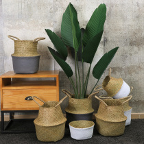 Nordic handmade straw flower basket portable woven basket ins Wind home living room flower pot pendulum rattan basket decoration