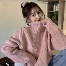 Autumn and winter outwear with lazy wind and large code loose Korean version with high collar sweater 2020 new thickened knitted sweatshirt blouses