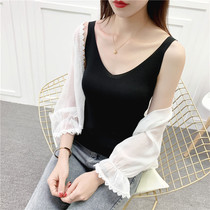 V Neckline Pearl Harness Vest Woman Inner Lap Knit Undershirt Sexy Sleeveless T-shirt Small Blouse Outside Wearing Summer Short Wave