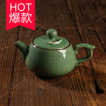 Pro-rhyme celadon kung fu teapot single pot hand-made pot curling crack antique glaze fish pot household ceramic tea filter pot