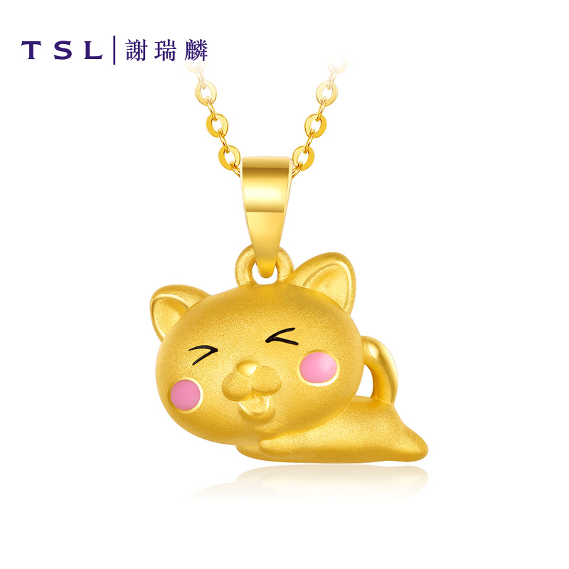 TSL谢瑞麟可爱小猫黄金简约时尚定制情侣装饰吊坠XI620新品,降价幅度20%
