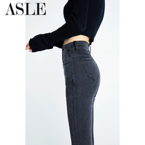 Smoke gray small feet jeans womens small man high waist new trend 2021 winter velvet tight skinny nine points