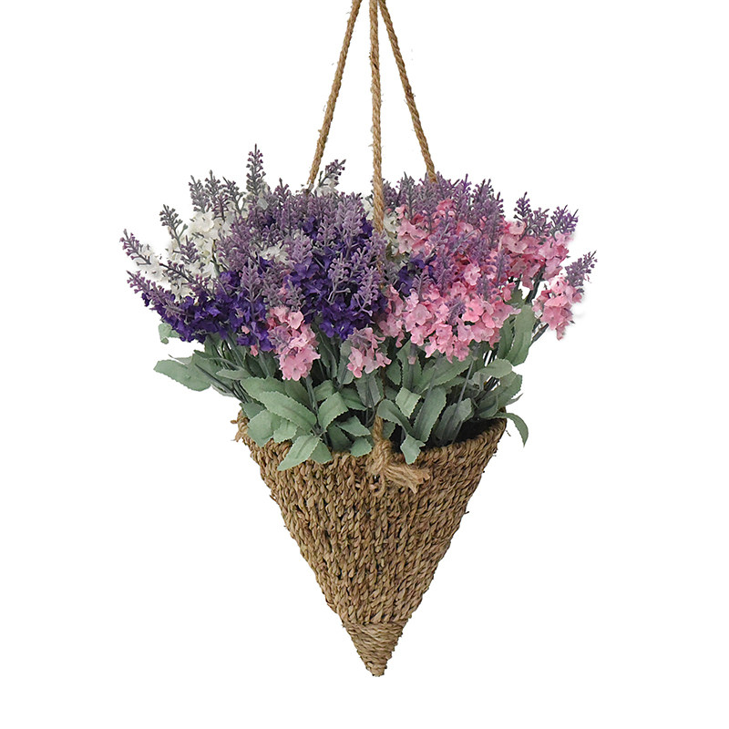 草编油草吊篮带麻绳花篮收纳篮藤编篮挂篮子锥形花器花盆手工挂篮