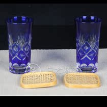 Japanese cutter Japanese hand-cut crystal glass high Cup two-guest basket color cutter