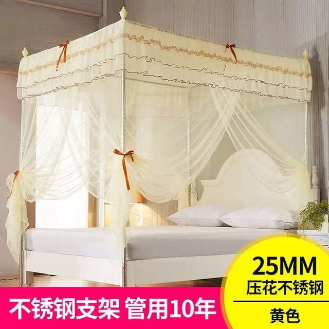2023 New Palace Mosquito Mosquito Home Bedroom High-Level Princess Style Three-Door Floor-standing Patterned Net Bold Encryption