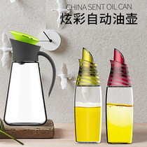 Automatic sliding cap oil pot soy sauce vinegar oil bottle large capacity automatic opening and closing glass leak-proof seasoning bottle kitchen supplies