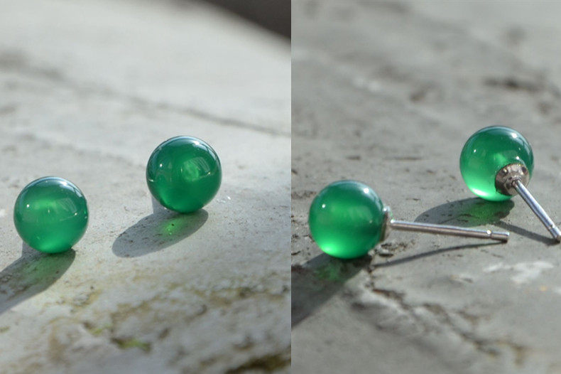 戴家匠手工银饰925银天然绿玛瑙耳钉防过敏耳饰耳环女情人节礼物