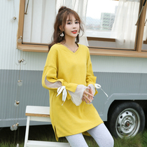 Pregnant woman Spring-style suit big code mid-length dress New pregnant woman suit Autumn winter stitch sweatshirt Totbelly pants