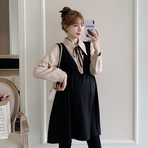 Pregnancy Woman Dress Spring Dress Dress With Dress New Bump Color Fake Two Dress Long Sleeves Long out for Breastfeeding Skirt