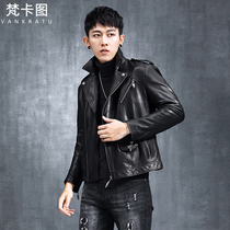 Sheepskin leather leather clothing Mens Youth locomotive clothing leather jacket short Korean version of slim single leather spring and autumn coat tide