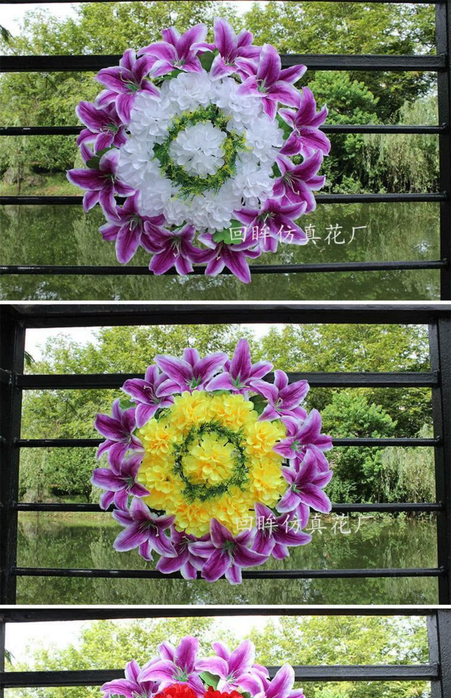 绢花菊花圈清明节花墓地摆放花仿真花祭祀花陵园假花环上坟装饰花