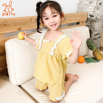 Childrens pajamas womens summer suits thin short-sleeved baby girl princess girls home clothes summer