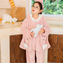 Childrens coral velvet pajamas autumn and winter suits sweet princess female treasure Zhongdabao thick flannel home clothing