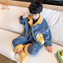 Childrens pajamas men autumn and winter coral fleece little boy thick and warm flannel home clothing set