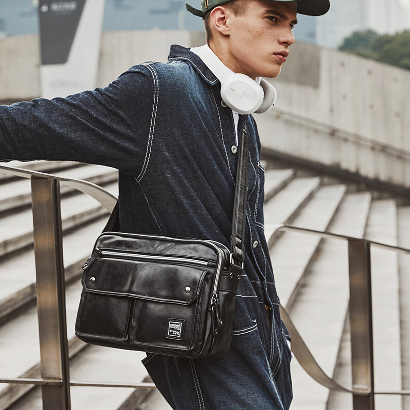 herder/赫登尔潮牌单肩包男休闲男士包包韩版学生斜挎包横款潮