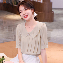 European station chiffon shirt womens summer 2021 new fashion summer Foreign style small shirt short sleeve shirt