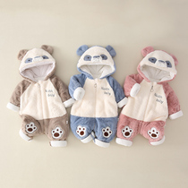 Ultra-ocean baby clothes male and female baby newborn autumn winter thickened one-piece clothes out of cotton clothes khau suit