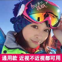 Boiling fish double-layer childrens ski mirror anti-fog boy and girl adult men and women large spherical can card myopia mirror Parent-child