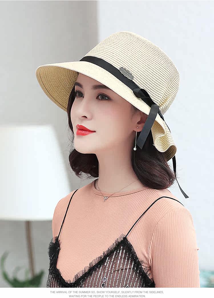布塔遮阳帽子女士草帽大沿帽休闲百搭蝴蝶结太阳帽可折叠出游凉帽