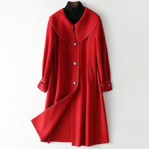 Double-sided woolen coat womens long Korean version of popular wool woolen double-sided Velvet Doll collar coat 2021 Spring New